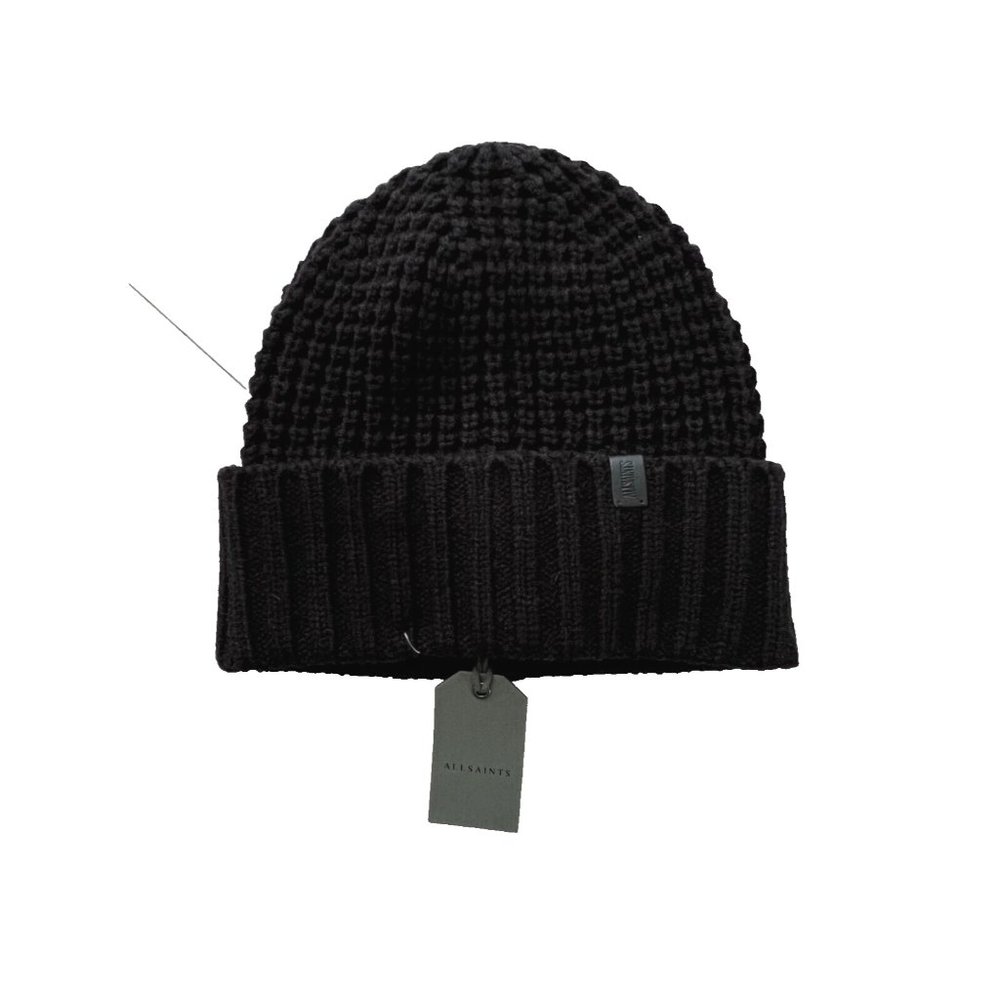 AllSaints Thermal Stitch Knit Beanie Hat Black ( O/S )